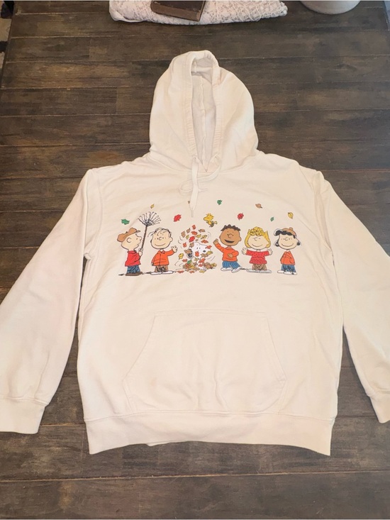 Peanuts Tops - Peanuts White Pullover Hoodie with Colorful Character Graphic